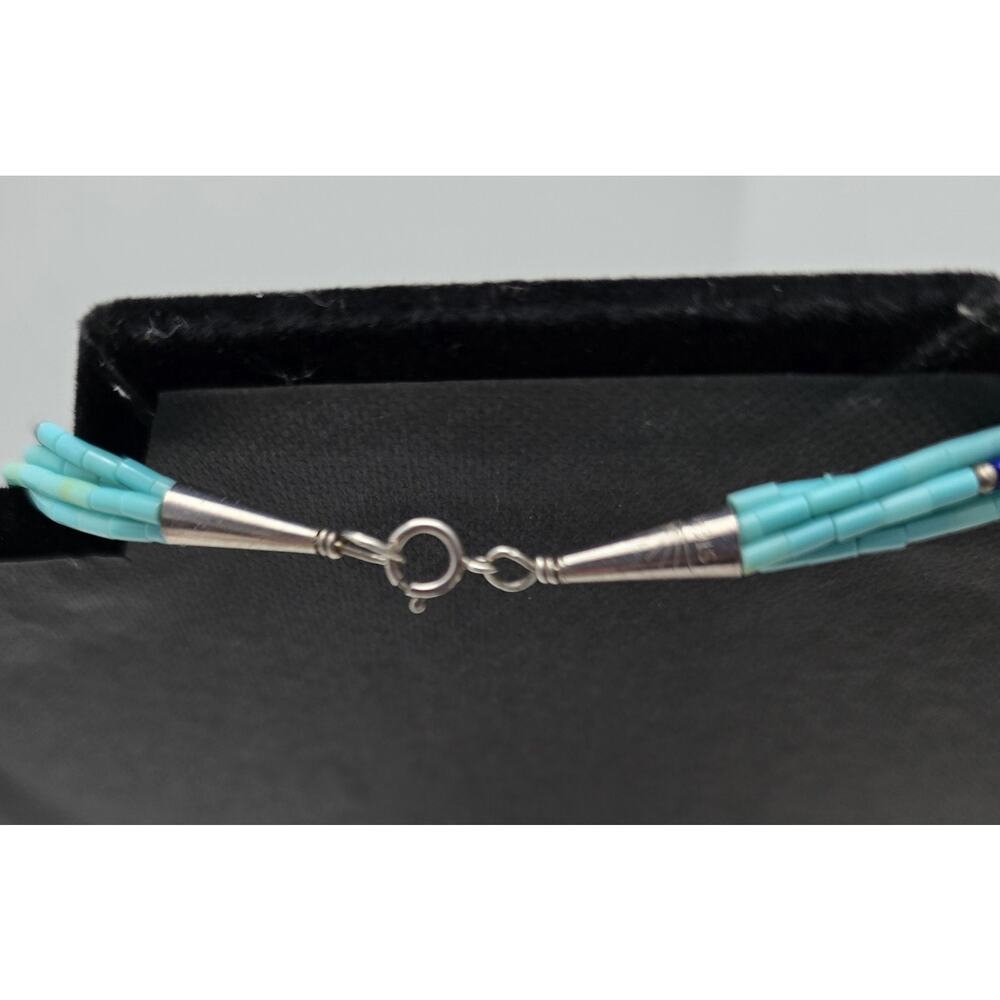 Navajo Turquoise Heishi Necklace Mountain Kingman Turquoise 5 Strands 16 inches - Picture 4 of 10